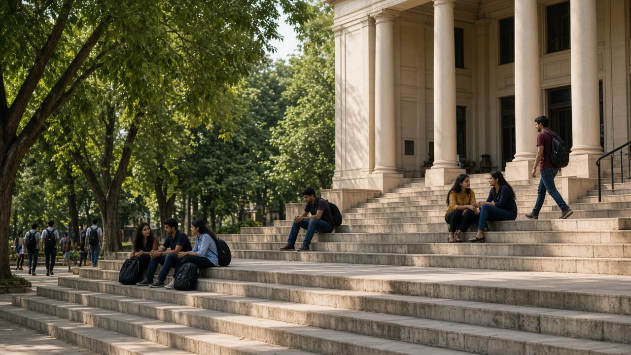 ERP Software for Colleges in India — students on an Indian college campus. Cloud ERP by ZemERP.