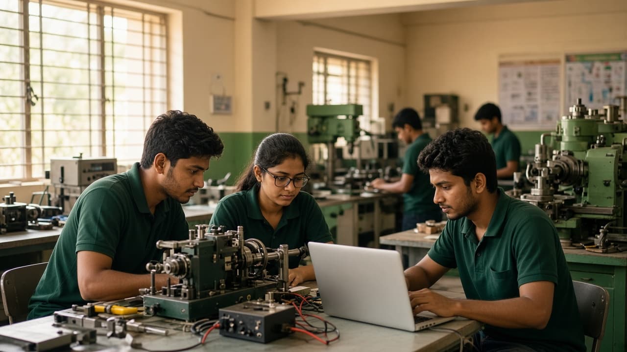 ERP for Engineering Colleges in India — engineering college students in a campus lab. Cloud ERP by ZemERP.
