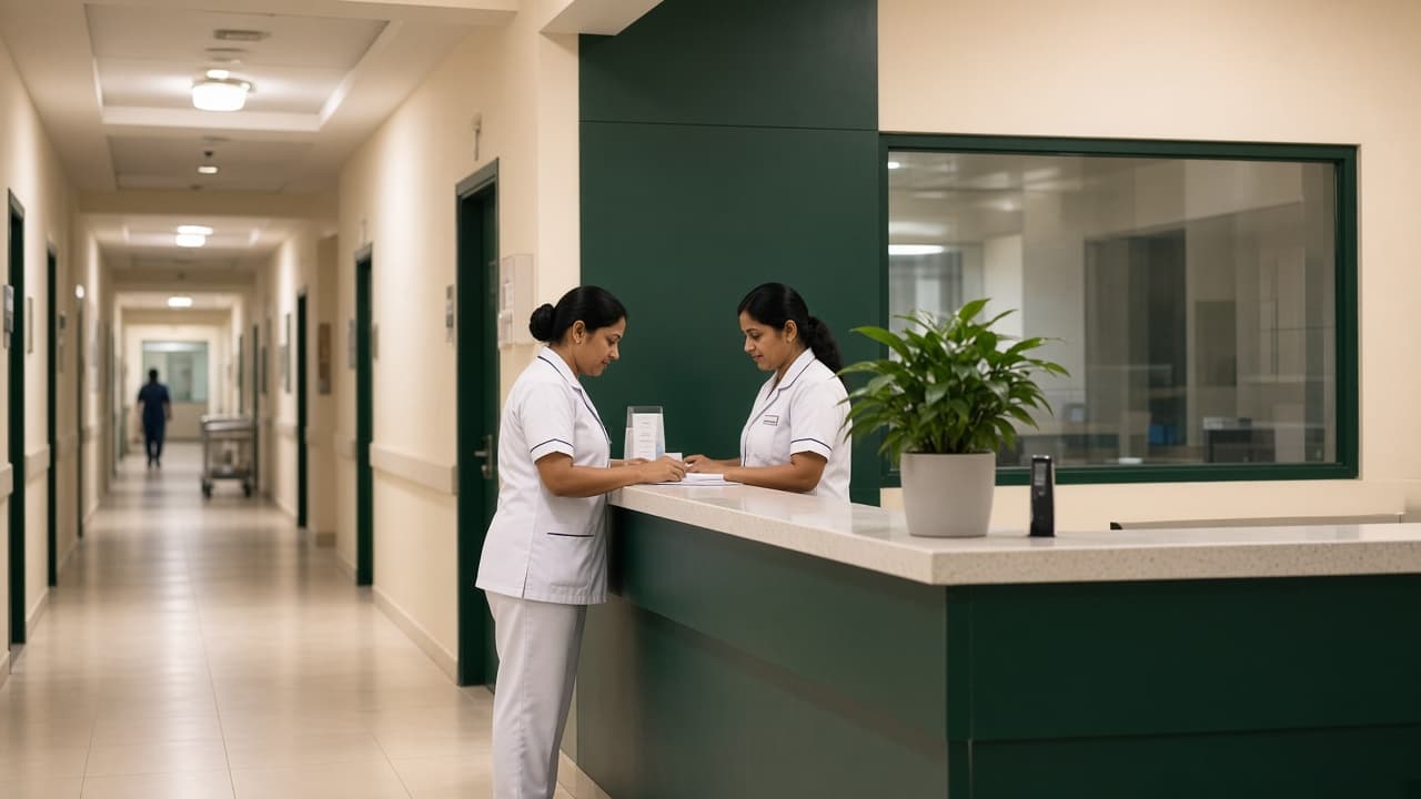 Healthcare ERP in India — nurses at an Indian hospital station. Cloud ERP by ZemERP.
