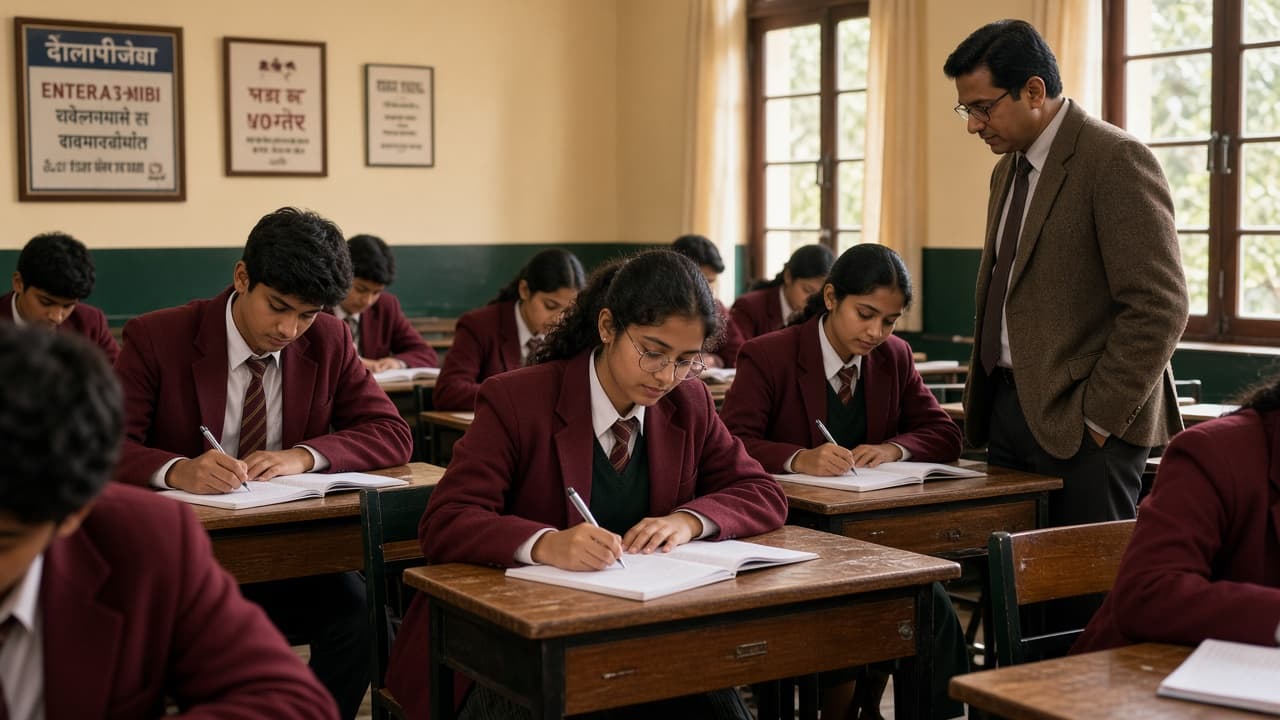 ERP for ICSE Schools in India — ICSE school students in blazers at wooden desks. Cloud ERP by ZemERP.
