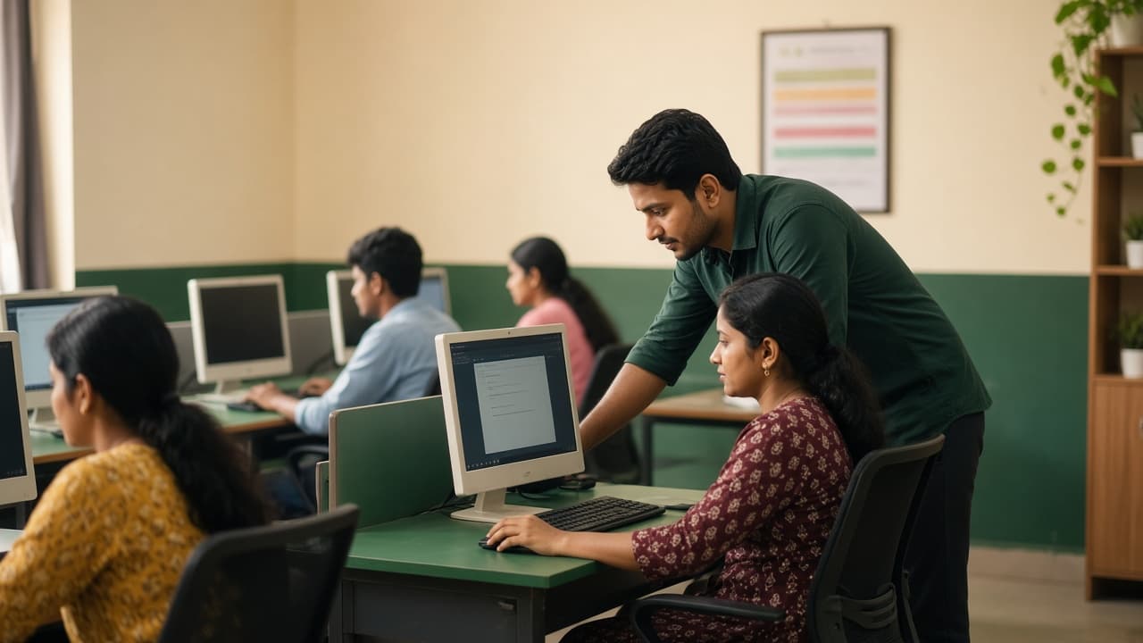 ERP Software for Institutes in India — training institute classroom with an instructor. Cloud ERP by ZemERP.