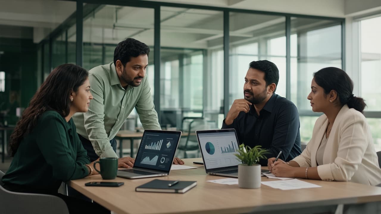 Project Management Software in India — office teams managing HR, finance and operations on laptops. Cloud ERP by ZemERP.