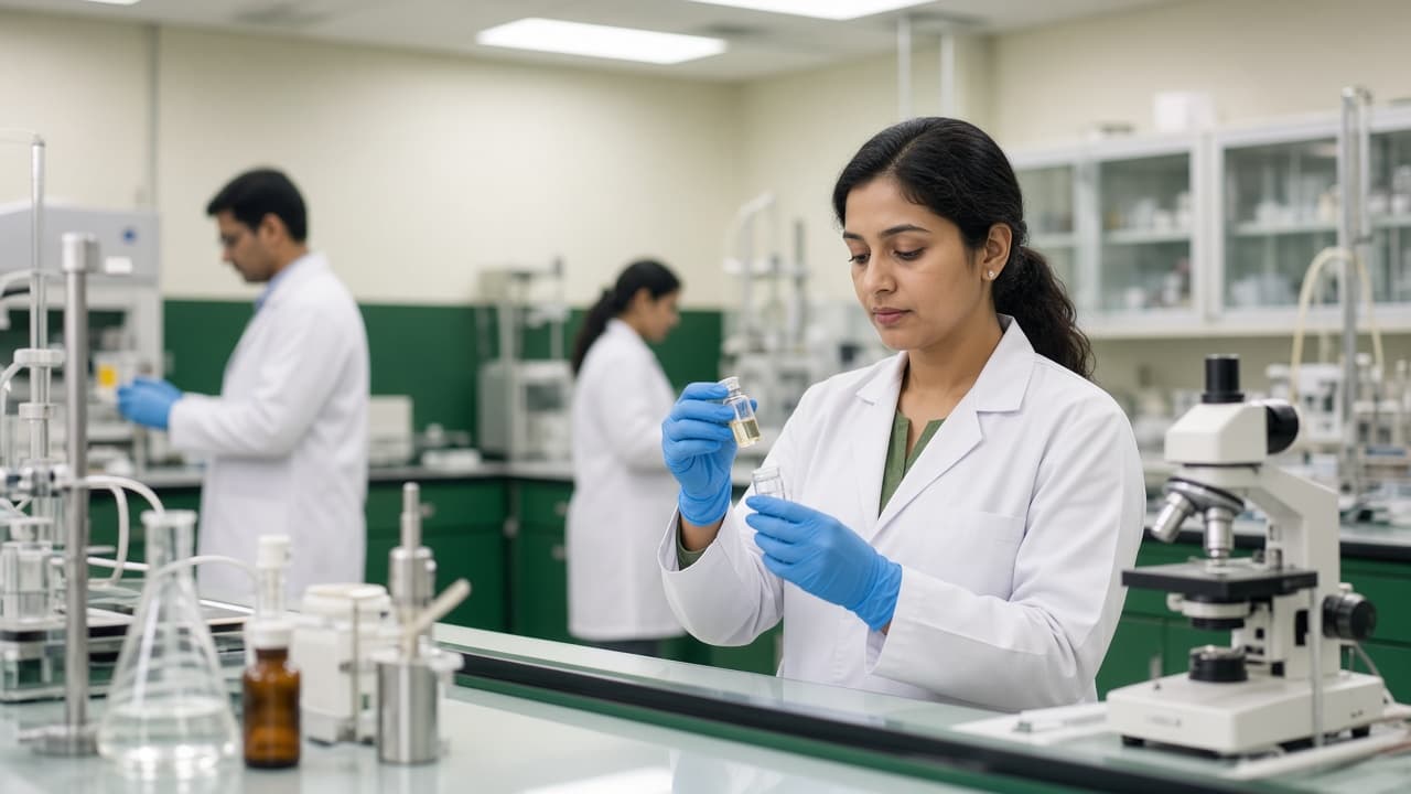 Pharma ERP in India — scientists working in a pharmaceutical laboratory. Cloud ERP by ZemERP.
