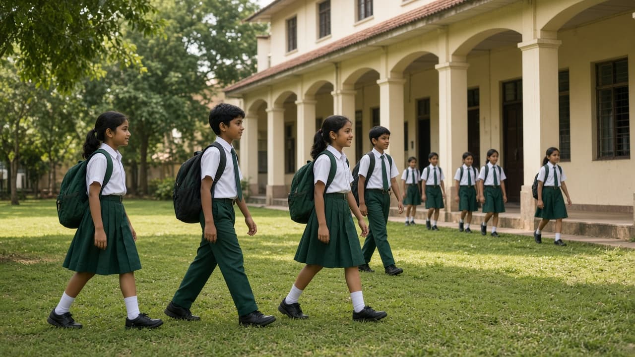 ERP Software for Schools in India — students at an Indian K–12 school campus. Cloud ERP by ZemERP.