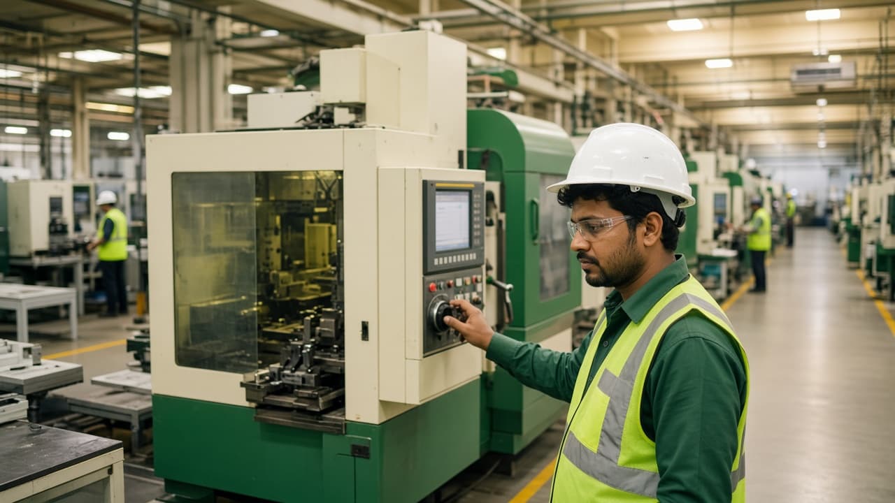 Asset Management Software in India — workers on an Indian manufacturing shop floor. Cloud ERP by ZemERP.