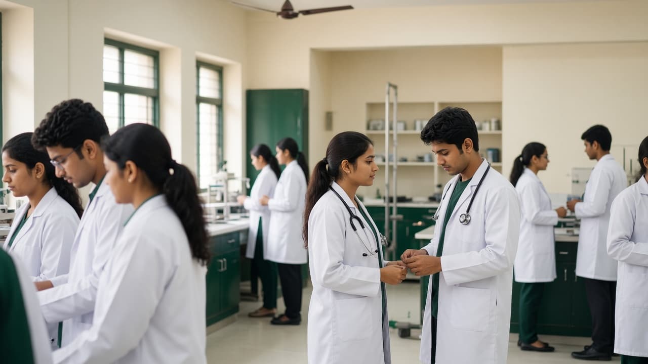 ERP for Medical Colleges in India — medical college students in a skills lab. Cloud ERP by ZemERP.