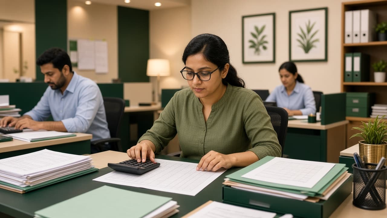 ERP Software with Payroll in India — payroll desk preparing salary from attendance records. Cloud ERP by ZemERP.